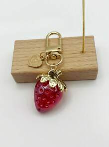1pc Cute Strawberry Keychain, Heart-Shaped Small Ornament Bag Charm Key Chain Decor Gift For Girls, Woman Wallet Key Holder, Phone Charm, Car Keyring, Sturdy & Portable For Daily Use, Shopping, School - Multicolor - View 5