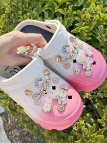 16 piezas de dijes de oso con cadena de color dorado, aptos para sandalias, calzado de playa, accesorios DIY, decoraciones para zapatos