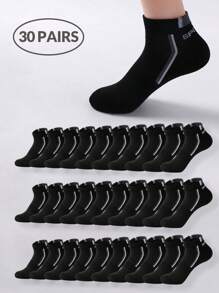 1/2/5/10/15/20/30 Paar erhältlich | Atmungsaktive, bequeme Herren Socken - Schwarz Casual gestreift mit Buchstaben Muster, geeignet für Sport und Alltag | Große Größen, locker sitzend - Schwarz - Übersicht 12