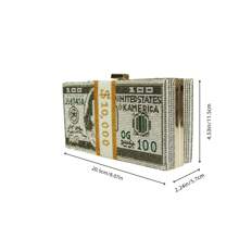 时尚闪亮硬壳全身镶钻100美元钞票手提包，带亮片派对包和金属链，女士派对包，适合参加时尚聚会、派对、宴会、朋友婚礼和毕业派对。 - 彩色 - 查看 4