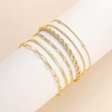 14k Gold Plated Layered Chain Bracelet Set For Women, Waterproof, Fashionable, Delicate, Stacking Paperclip Chain Bangle Bracelets, Graduation Gift, Seal Charm - Gold - View 6