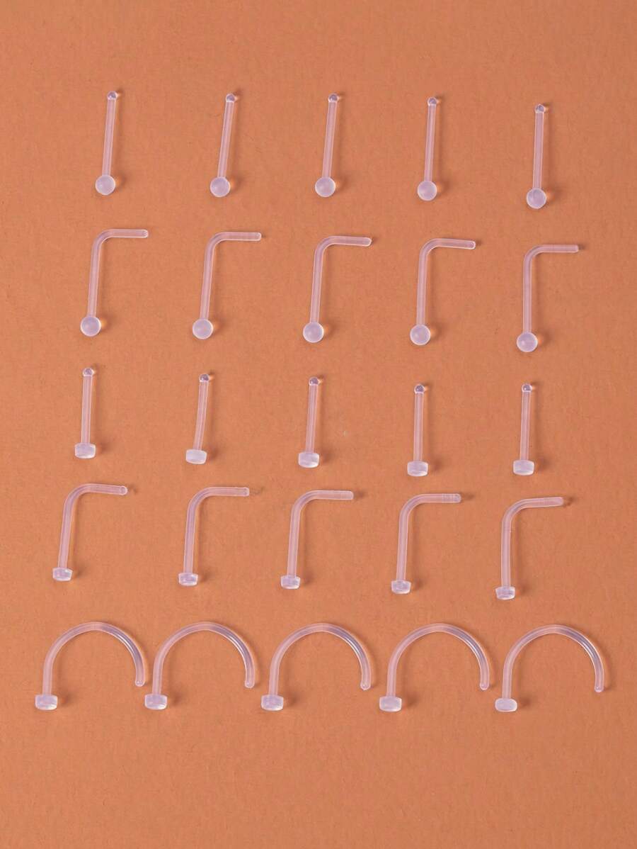 25 piezas Conjunto de Piercings Nasales Transparentes Simples - transparente - Ver 1