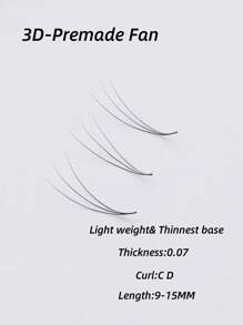 720Fans In One Box 3D Premade Fan Lashes 100% Handmade Pointybase Root 0.07mm Thickness In C D Curl ,8-15mm Length Available For Professional Eyelash Extensions