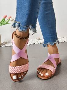 New Spring/Summer Fashion Women Slip-On Slide Slippers, Roman Style Slip-On Sandals In Black, Beige, Brown Colors, Casual Flat Slides, Solid Color Thick Braided Comfortable Beach Sandals, Blogger Recommended Thick Sole Sandals, Summer Beach Shoes, Elegant Buckle Low Heel Round Toe Slides, Odor-Resistant Non-Slip Simple Outdoor Slippers, Versatile Flat Slip-On Women Sandals
