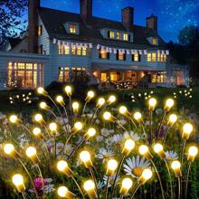 4-Piece Set Of 32LED Solar Lights, Outdoor Lights, Waterproof Lawn Lights, Christmas Decoration Lights, Christmas Decorations, Outdoor Decorations, Suitable For Outdoor Gardens, Courtyards, Terraces, Corridors, Lawn Decoration Lights, Warm White, Easy To Install, Automatically Lights Up When Dark - 暖白色 - 查看 6