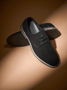 Men's Suede Leather Lace Up Derbys Brogues Shoes - Black - View 4