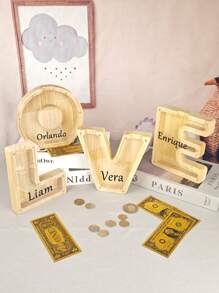 1 pièce Tirelire créative et mignonne en acrylique et bois avec lettres de l'alphabet de A à Z, personnalisable. Décoration pour la maison, cadeau idéal pour les amis, anniversaires, la fête des enseignants, Pâques