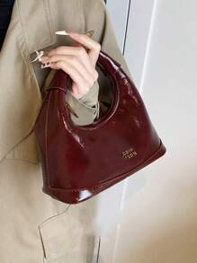 高级光泽感勃艮第红复古手提包，小众设计时尚斜挎包，优质质感经典优雅单肩包，日常百搭，适合日常搭配、摄影约会使用 - 酒紅色 - 查看 2