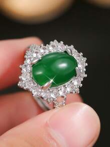 1 Pc Elegant Big Green CZ Rings For Women Girl Crystal Ring Holiday Travel Anniversary Party Jewlelry Gift