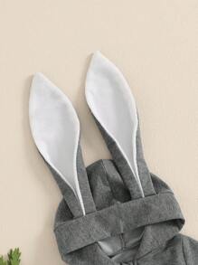 Easter Baby Zipper Romper Casual Solid Color Bunny Ears Hooded Long Sleeve Jumpsuit For Newborn Toddler