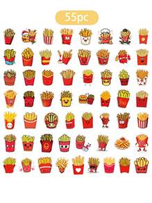 55PCS French Cartoon Snack Fries Creative Stickers Decorated Suitcase Water Cup Computer Waterproof Stickers Handicrafts