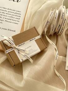 1cm Polyester Ribbon With English Letter Print Gift Wrapping Ribbon For Various Occasions Such As Flower Arrangement, Gift Packaging, Decoration, Etc. Mother's Day, Valentine's Day, Satin Ribbon - Beige - View 4