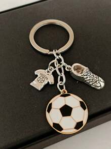 1pc Zinc Alloy Football Shaped Oil Drop Keychain Pendant, Accessory For Sports Enthusiasts & Men Bag Gift Souvenir Car Accessories Bag Charm School Cute Goth Y2k - Silver - View 2
