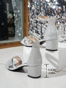 2025夏季新款韩版时尚性感女神系带粗跟罗马凉鞋 - 銀色 - 查看 6