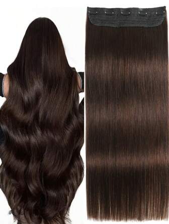 一片式真丝直发夹式接发深棕色自然外观日常使用假发深棕色夹式真人发接发女士 2# 棕色