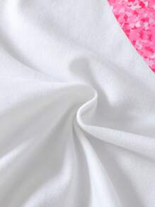 2pcs Young Girl Casual Solid Color Heart Pattern Colorblock Short Sleeve Top And Shorts Set, Summer Outfit For Everyday Wear - White - View 5