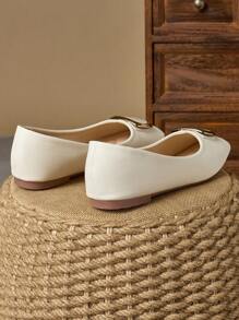 1 双女士平底鞋，新款时尚平底鞋，金属扣，软底舒适百搭一脚蹬鞋，杏色 - 杏色 - 查看 6