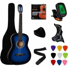 38"  Acoustic Guitar Starter Package Guitar With Gig Bag,Strap, 3 Thickness 9 Picks,2 Pickguards,Pick Holder, Extra Strings, Electronic Tuner - Blue - View 2