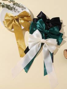 4pcs Fashion Minimalist Solid Color Bowknot Ribbon Hair Clips, Suitable For Women's Daily Wear