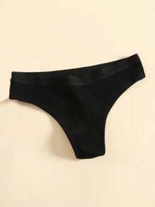 6 pièces Culottes tanga minimalistes respirantes côtelées de couleur unie pour femmes - Multicolore - Voir 3