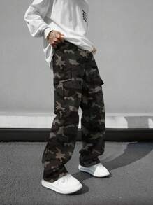 1 件青少年男孩休闲工作服宽松多口袋迷彩直筒裤，适合春、夏、秋、冬 - 彩色 - 查看 4
