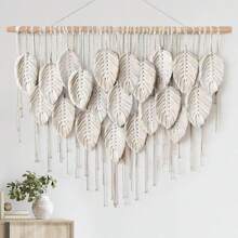 1pc Large Macrame Wall Hanging, Boho Style Wood Bead Tassel Woven Wall Decor, Handmade Woven Wall Tapestry For Background, Headboard, Room Decor - Multicolor - View 3