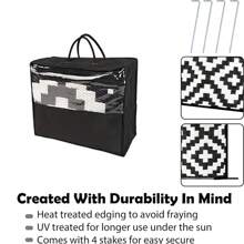 Outdoor Rug,Geometric Outdoor Rugs For Garden Patios Reversible & Easy Cleaning Decking Rug, Portable Comfortable Woven Waterproof Carpet - Black and White - View 5