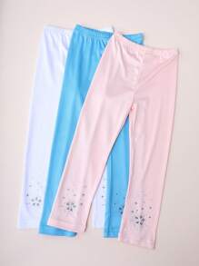 3 件装女孩纯色雪花图案七分紧身裤，适合年轻女孩的贴身紧身裤，轻盈，适合夏季穿外套，适合日常搭配