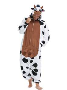 Men's Cartoon Cow Costume Jumpsuit - Black and White - View 4