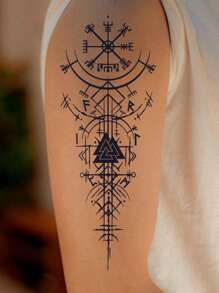 4pcs Set Viking Tribe Faux Temporary Arm Waterproof Tattoo Sticker Pack, Vintage Body Art