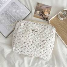 1 件花卉图案绗缝化妆包，女性化妆品收纳袋，大容量旅行收纳包，女士手拿包 - 彩色 - 查看 6