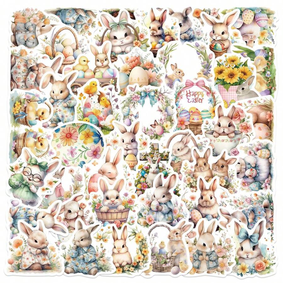 50 张卡通复活节派对贴纸美观乙烯基贴纸高品质贴纸贴花剪贴簿、日记、笔记本电脑、保险杠、滑板、水瓶、电脑、手机贴纸可以为您的生活带来很多乐趣，是送给成人的完美礼物 - 彩色 - 查看 1