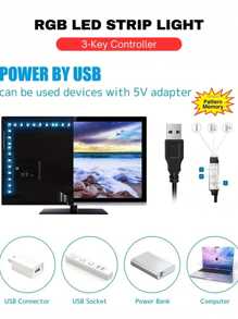 1 Pc 3.3-50ft/1-15m Tv Backlight LED Strip Light With Pattern Memory Fuction, Low Voltage 5v USB Flexible Led Light With Self Adhesive Tape, Embeded 3-Key Controller With Full Color Changing Light, Suitable For TV / PC Monitor Background Lighting Decor