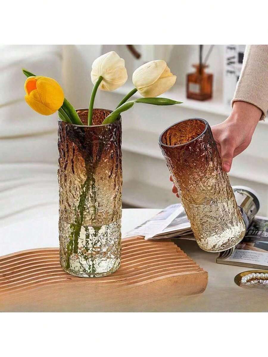 1 件玻璃圆柱花瓶，冰岛玻璃花瓶，透明玻璃花卉装饰，INS 风格极具吸引力的生日毕业礼物 - 琥珀色花瓶 - 查看 1