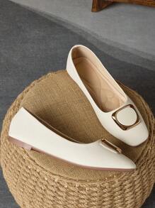 1 双女士平底鞋，新款时尚平底鞋，金属扣，软底舒适百搭一脚蹬鞋，杏色 - 杏色 - 查看 2