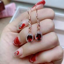 1 par de pendientes de plata chapada en oro con rubíes naturales, pendientes de botón, pendientes de moda elegantes de plata de ley 925, regalos de moda para parejas, con significado de paz, libertad, riqueza, buena suerte, felicidad familiar, adecuados para regalos familiares, regalos de Navidad y diversos regalos para fiestas, regalos de cristal (regalo aleatorio: cordón, caja de regalo)