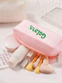 1pc Personalized INS Velvet Cosmetic Bag, Custom Embroidered Ditsy Floral Storage Pouch, Portable Travel Toiletry Organizer, Large Capacity Vanity Bag, Embroidered Beauty Bag, Gifts For Bridesmaids, Mom, Birthday, Friends, Teachers, Christmas/Holiday, Ladies, Anniversary