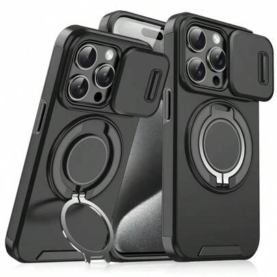 Compatible With Iphone 16/15/14/13/12/11/Pro/ Pro Max/Plus Mobile Phone Case, With Sliding Camera Cover + [Full Camera Protection], With 360° Rotating Ring Bracket/Magnetic Car Bracket/Matte Texture Shockproof Mobile Phone Protective Case