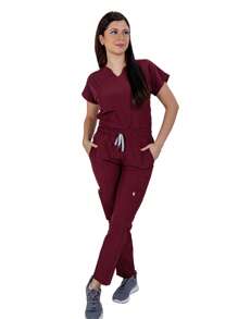 Kolorum Scrubs Stretch Anti-Fluid Nala Women's Pajamas - 酒紅色 - 查看 7