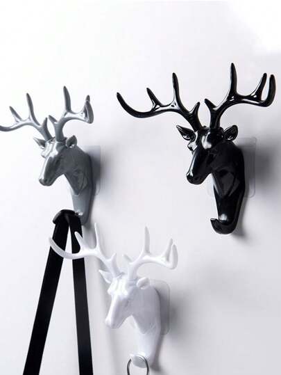 1pc/2pcs/3pcs Black/White/Grey Deer Horn Style Home Decoration Hooks, Wall Mounted Shelves, Creative Wall Hanging, Personalized Deer Head Wall Key Holder
