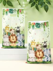 10/25pcs Jungle Animal Style Party Gift Packing Bags, Jungle Birthday Party Thank You Gift Bags With Handle, Cute Lion Tigers Printed Plastic Handbags, Small Shopping Bags, Treat Bags, Jungle Animals Theme Birthday Babe Shower Gender Reveal Wild One Family Holiday Party Diy Gift Wrapping Supplies, Diy Bakery Kitchen Bags, Home Party Decor, Jungle Party Decoration Supplies, Jungle Animals Pattern Plastic Packaging Bags, Party Favors,Birthday,Bride,Wedding - Jungle Animals - View 3