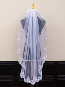 1 件简约短蕾丝面纱，新娘发饰带梳子秋季服装女士