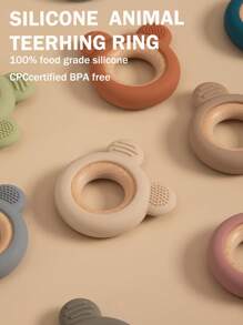 1Piece Silicone Teether Wooden Ring Toy Baby's Cute Bear Shape Teething Toys Travel Accessories Teethers For Babies Newborn Infant Bathing Teether Colorful And - Multicolor - View 2