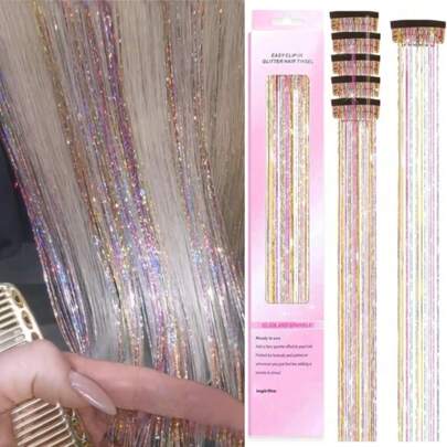 6 件装闪亮发夹金属丝带假发片闪光丝带发饰派对焦点精致醒目礼物漂亮发饰礼物适合女孩