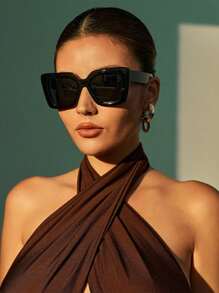 1pc Plastic Oversized Geometric Women Fashion Glasses For Tropical Beach Vacay Street-Photography Accessories