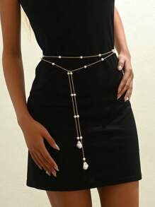 1pc Bohemian Elegant Baroque Faux Pearl Pendant Gold Chain Long Necklace