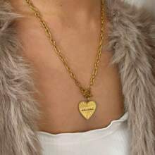Monlansher 1 pezzo Collana con pendente a forma di cuore in acciaio inossidabile, design minimalista di moda, adatta per uso quotidiano