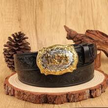 Sunflower Edge Horse Head Cowboy Style 3.7cm Width West Horsehead Belt Buckle, Smooth Circle Hole Pattern Print, Fashionable - Multicolor - View 11