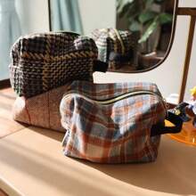 Bolsa de cosméticos de lana a cuadros, bolsa de almacenamiento portátil multifuncional, pequeña bolsa de aseo tridimensional portátil y fresca HVJW - Ola - Ver 6