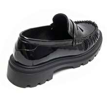 Women's Flat Loafers With Decorative Buckle And Thick Sole - Black-7295 - View 4